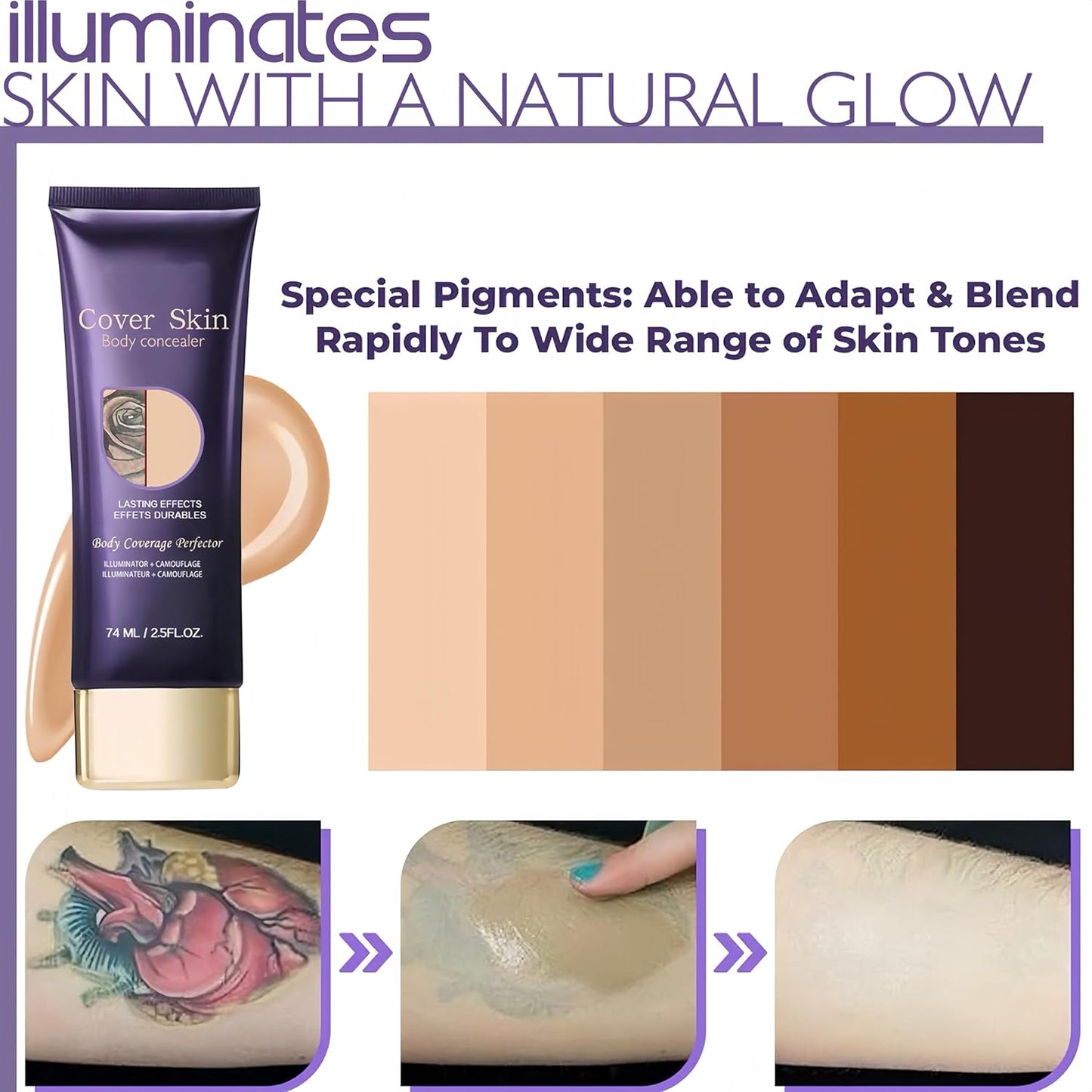 Waterproof Body Concealer For Legs And Body,Tattoo And Scar Cover Foundation,Natural Radiance, High Coverage, Transfer Resistant Body Makeup (Brush Included) 2.5oz