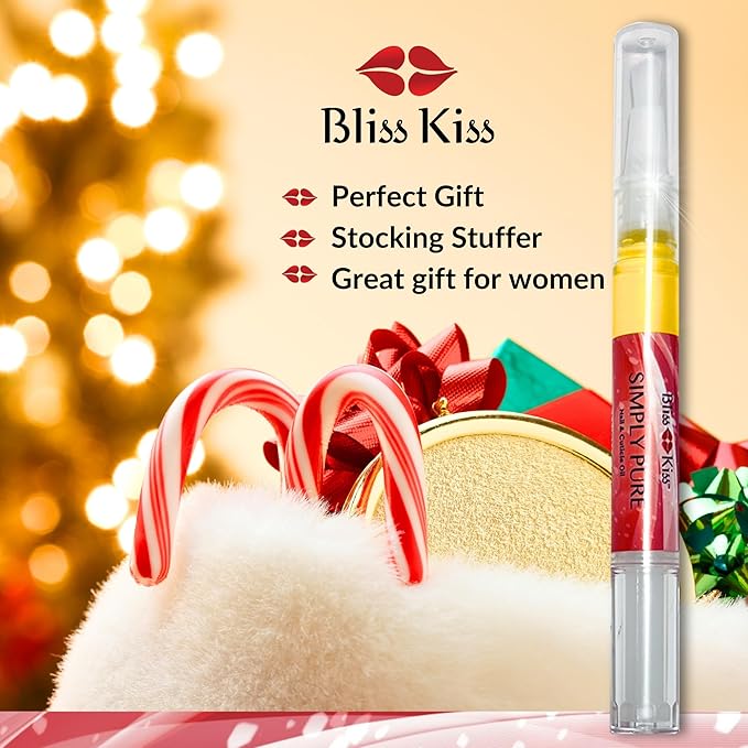 Bliss Kiss | 1 Candy Cane Fragrance | Nail Oil Cuticle Pen w/Vitamin E & Jojoba⏤Nail Strengthener Nail Growth Serum for Brittle Peeling Breaking Thin Nails