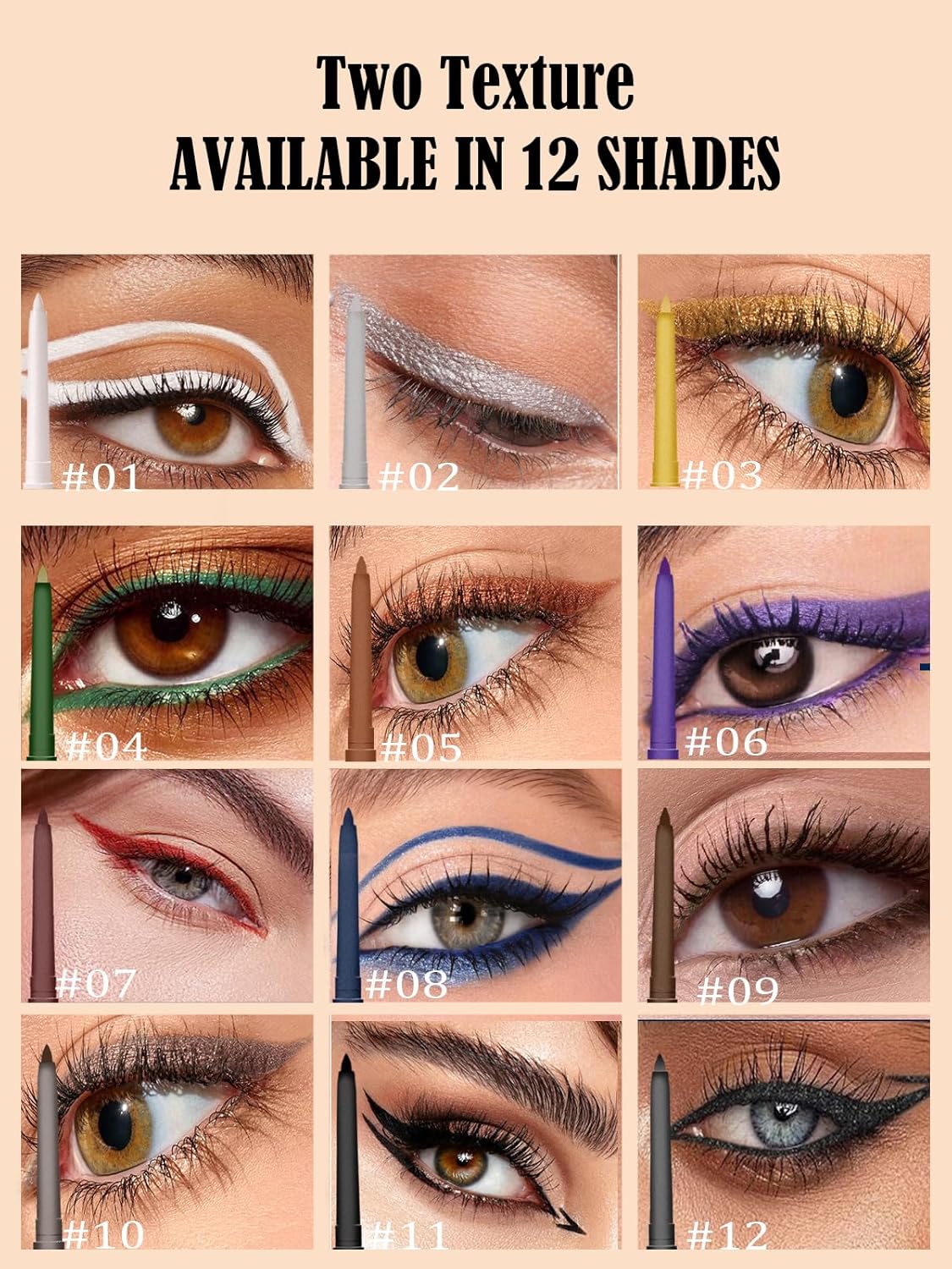 White Gel Glitter Eyeliner Pencil, Metallic Waterproof Smudge-Proof Creamy Retractable Smooth Eye Liner pencil, Hypoallergenic Long Lasting Eyeliner Brightener Pen Crayon Eye Makeup Gift for Women#01