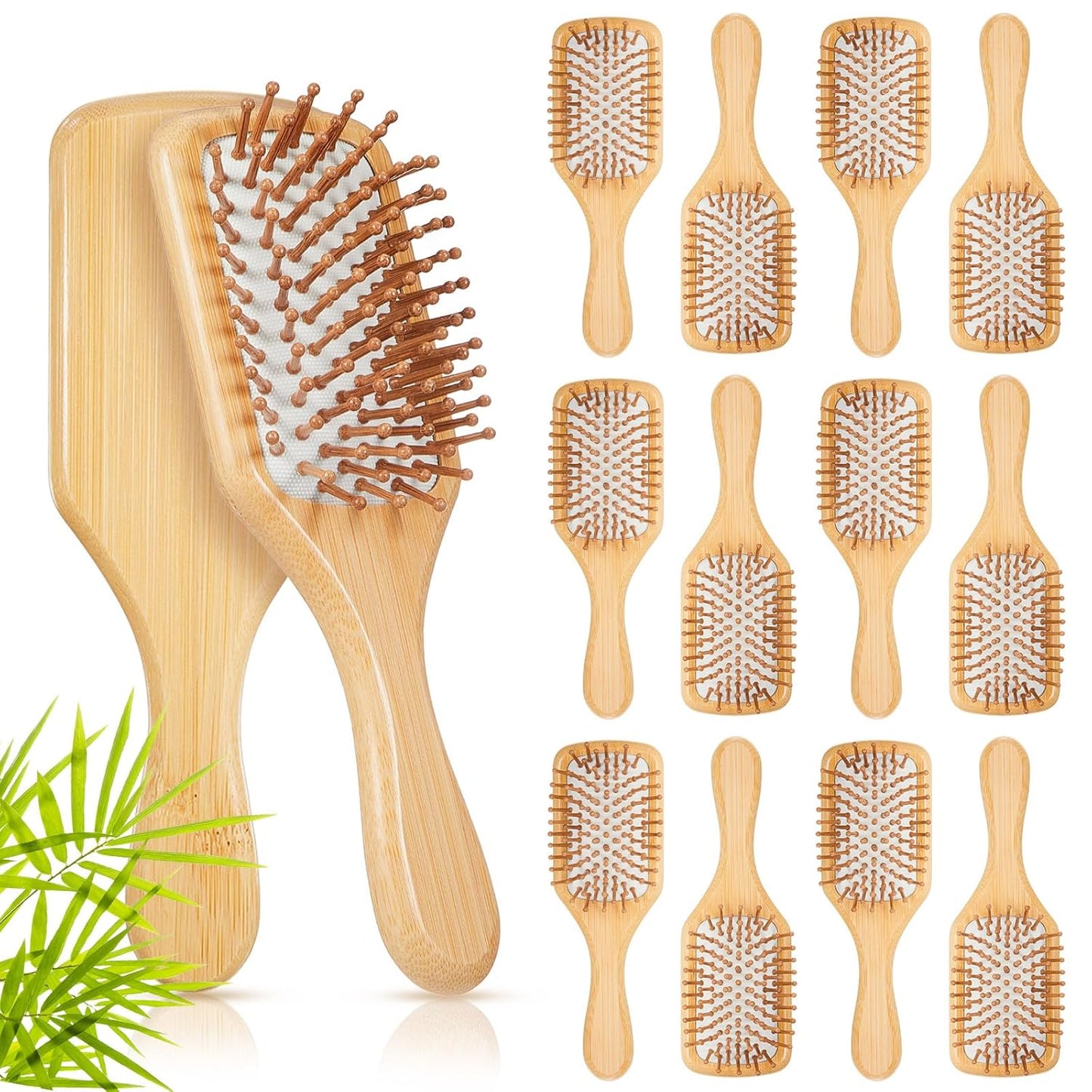 Tessco for you 12 Pcs Christmas Bamboo Hair Brushes Thanksgiving Bulk Wooden Paddle Brush Scalp Massage Bristle Anti Static Engraving DIY Gift for Women Wedding(7.87'' X 2.56'',White)
