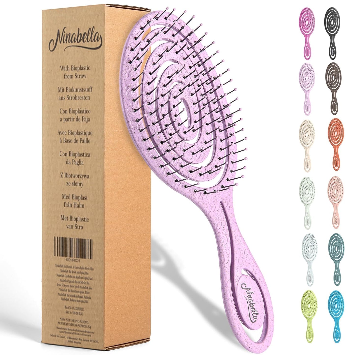 Ninabella Detangle Hair Brush for Women & Men - Does not Pull - Straightening Brushes for Straight & Curly Hair - Unique Spiral Detangling Hairbrush - Pink