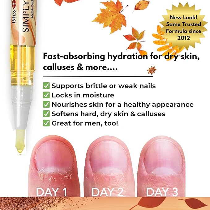 Bliss Kiss | 4 Pumpkin Spice Latte Scent Nail | Oil Cuticle Pen w/Vitamin E & Jojoba⏤Nail Strengthener Nail Growth Serum for Brittle Peeling Breaking Thin Nails
