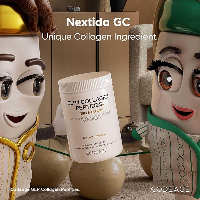 Codeage GLP-1 Collagen Powder Supplement - Nextida GC Collagen Peptides - GLP 1 Support - Hydrolyzed, Grass-Fed, Type I & III, Unflavored - Non-GMO, Gluten-Free, Dairy-Free - 10.58 Oz
