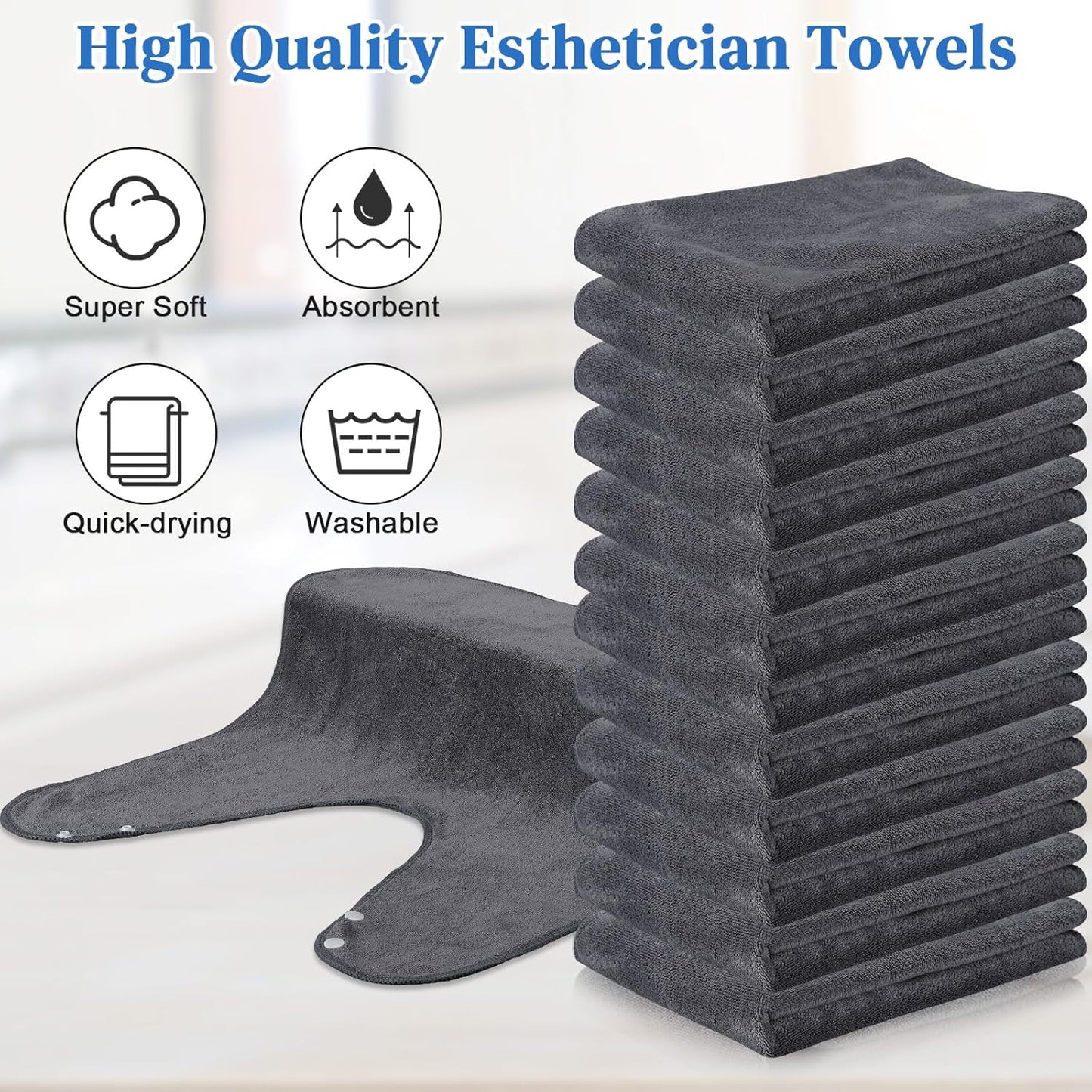 VitalCozy 12 Pieces Facial Towels Split Design Soft Esthetician Towels Removing Spa Microfiber Face Cloth for Home Salon Facial Steam Massage and Cleansing(Dark Gray)