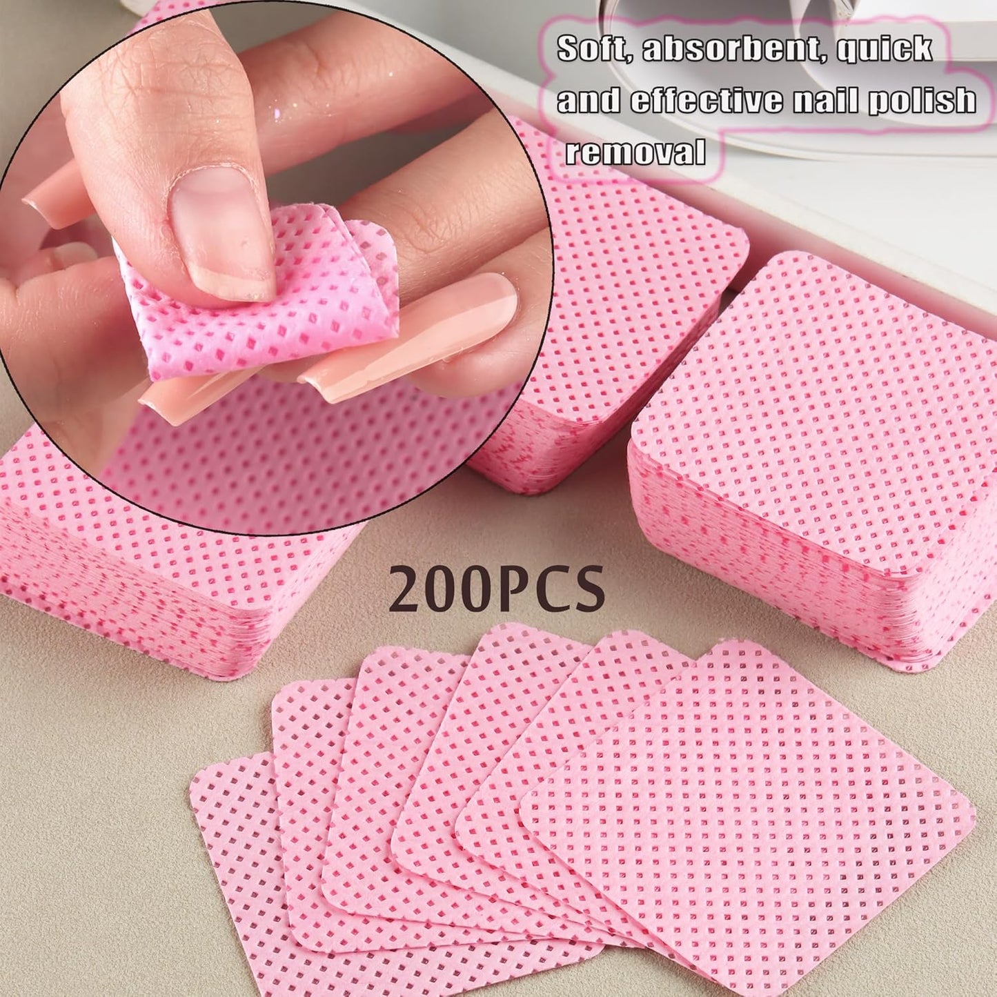 Clear Nail Polish Remover - 120ml Glass Metal Push Down Pump Dispenser - 200pcs Lint Free Nail Wipes - Alcohol Eye Makeup Remover