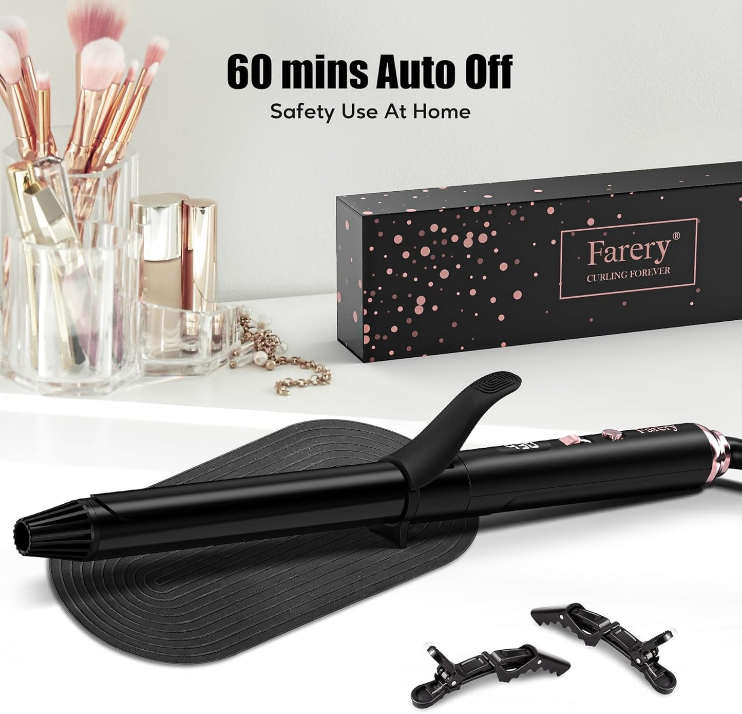 FARERY Long Barrel Curling Iron 1 Inch, Ceramic Curling Iron for Thin Hair, Infused Argan Oil & Keratin, Long Lasting Styling, 11 Adjustable Temp, Include Clips & Silicone Pad