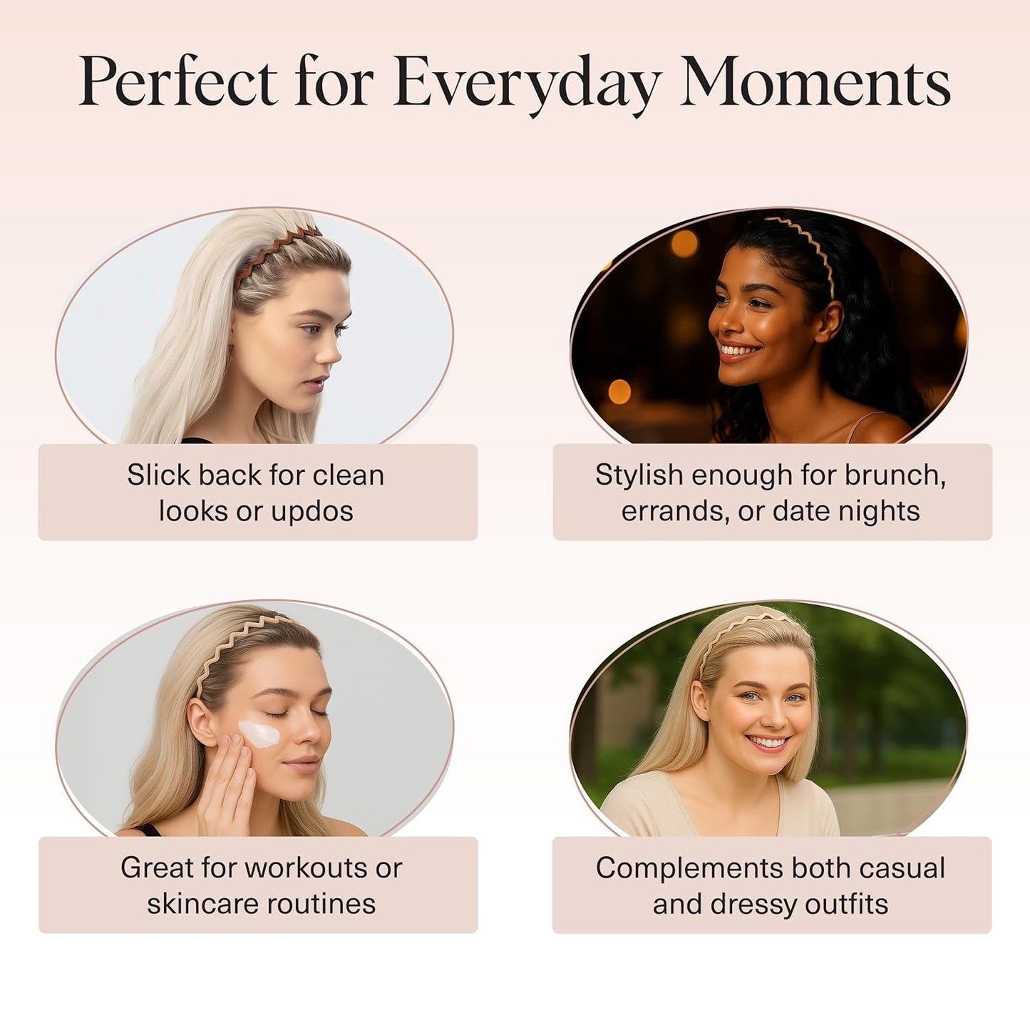 Kitsch Zig Zag Headbands for Women Non Slip – Fashion Accessories for Slicked Back Styles - Comfortable Comb Headband with Teeth | Ideal Gifts for Women - Neutral - 2 pcs