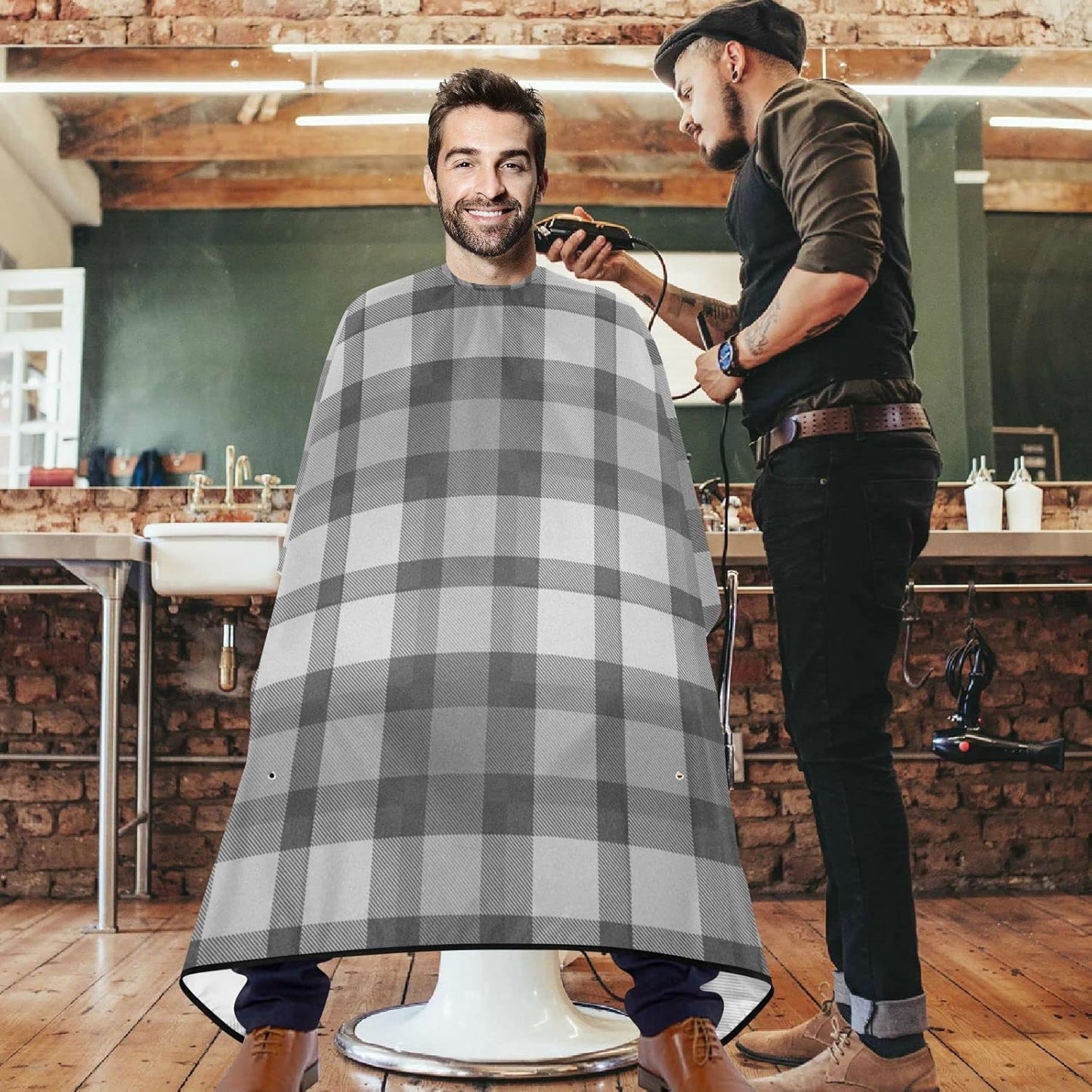 visesunny Barber Cape Tartan Seamless Print Polyester Hair Cutting Salon Cape Apron Anti-Static Haircut Water-Resistant Shaving Cloth Beard Shaving Bib Hairdressing Cape