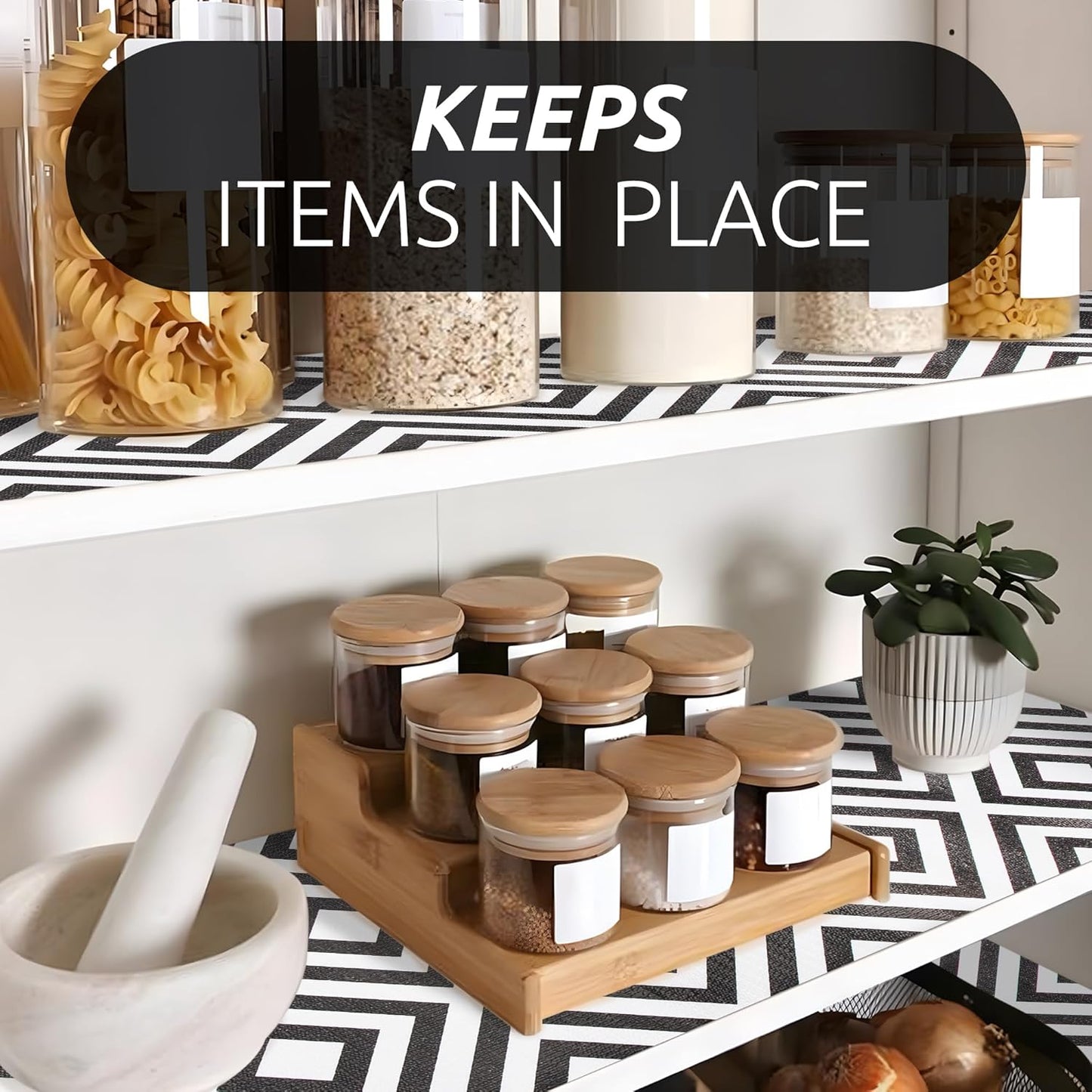 RAY STAR 18X96 Inch Shelf Liner for Kitchen Cabinets, Non-Adhesive Cabinet Liner Washable, PVC Drawer Liner for Dresser Non-Slip Bathroom (Modern Black)(1 Roll)