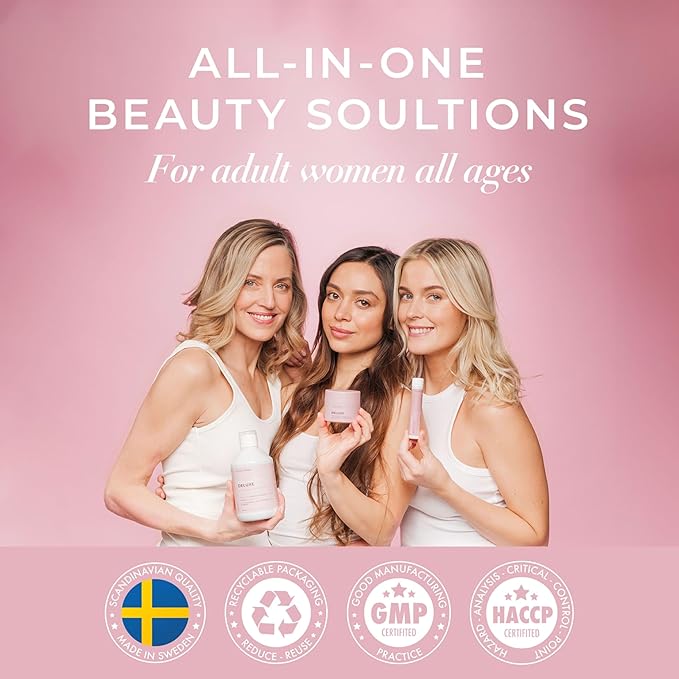 Swedish Collagen Deluxe | 12,500 mg Hydrolyzed Marine Collagen Liquid Supplement - 500 ml, 20 Day Supply | Hyaluronic Acid, Biotin and Vitamin C to Support Healthy Hair, Skin, Nails | Sugar-Free