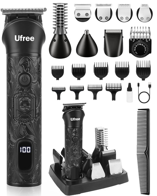 Ufree Beard Trimmer for Men, Electric Razor Shavers, Cordless Hair Clippers, 7 in 1 Beard Grooming Kit for Mustache, Body, Nose and Facial, Gifts for Men