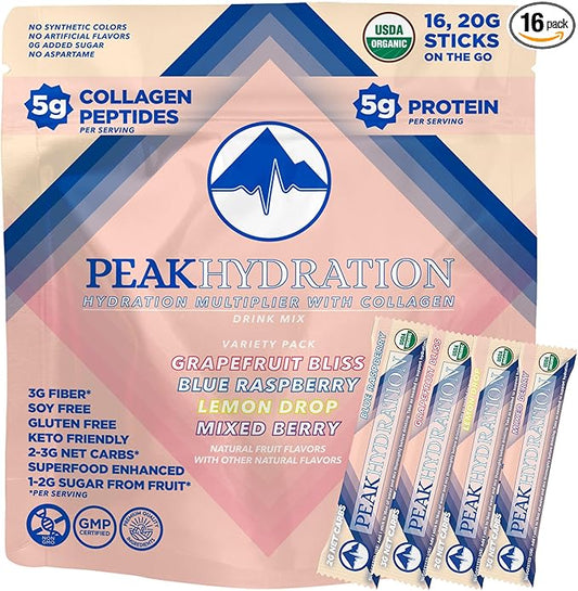 USDA Organic Electrolyte with Collagen Drink Mix, 3G Fiber, 5G Protein,18 Amino Acids, Prebiotic, Probiotic, Antioxidant, Superfood, Keto, 2g Sugar from Fruit