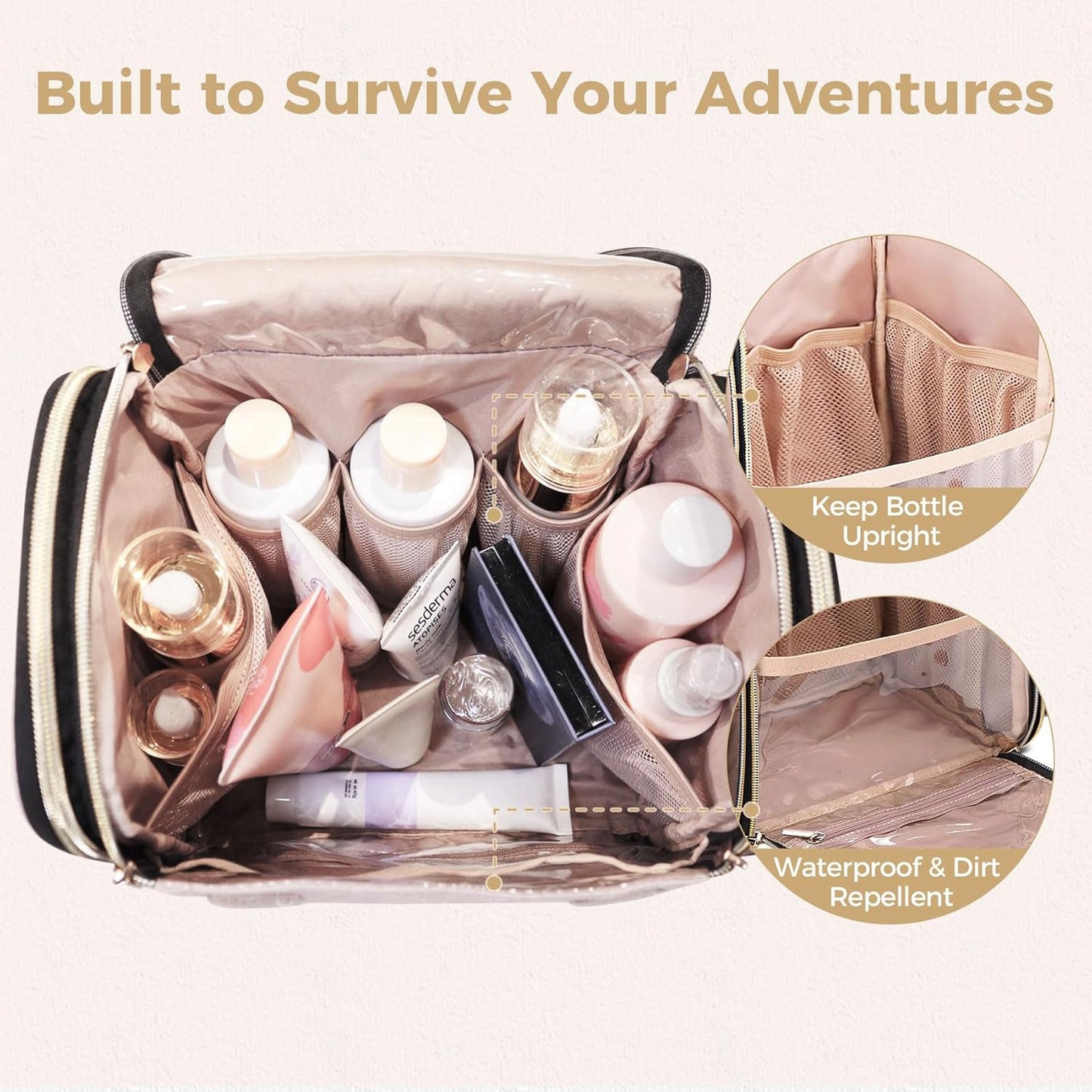 Hanging Toiletry Bag & Makeup Bag for Women with Jewelry Organizer - TSA Approved Large Capacity Travel Cosmetic Organizer, Waterproof Shower Essentials Case with Transparent Pockets