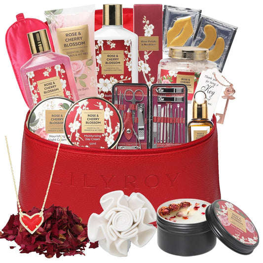 Mothers Day Gifts for Mom Spa Gift Set for Women 17Pcs Luxury Bath & Body Gift Set Beauty Care Kit with Necklace | Valentine's, Birthday, Christmas Gifts for Her Wife Pampering Kit Perfect for Travel