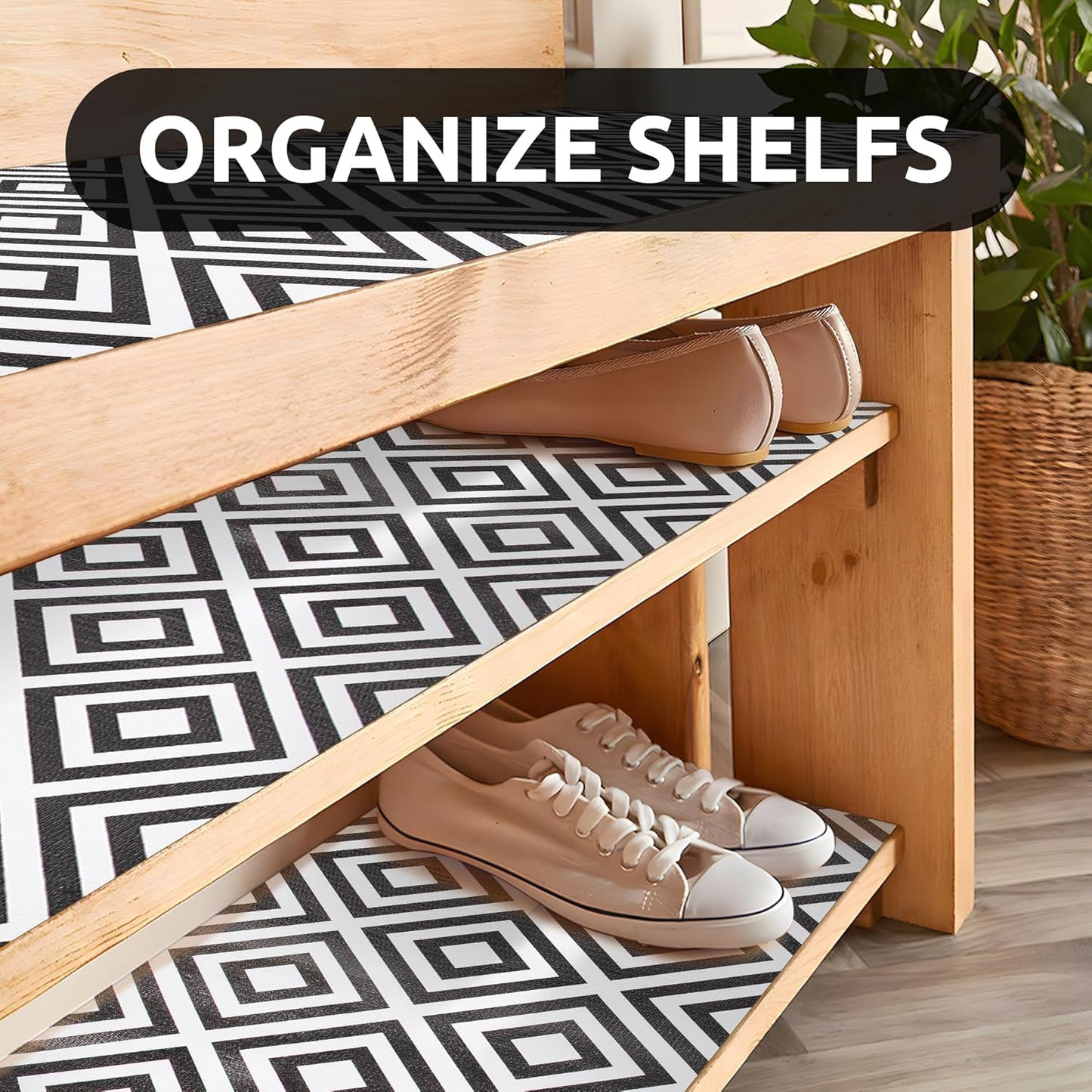 RAY STAR 18X96 Inch Shelf Liner for Kitchen Cabinets, Non-Adhesive Cabinet Liner Washable, PVC Drawer Liner for Dresser Non-Slip Bathroom (Modern Black)(4 Roll)