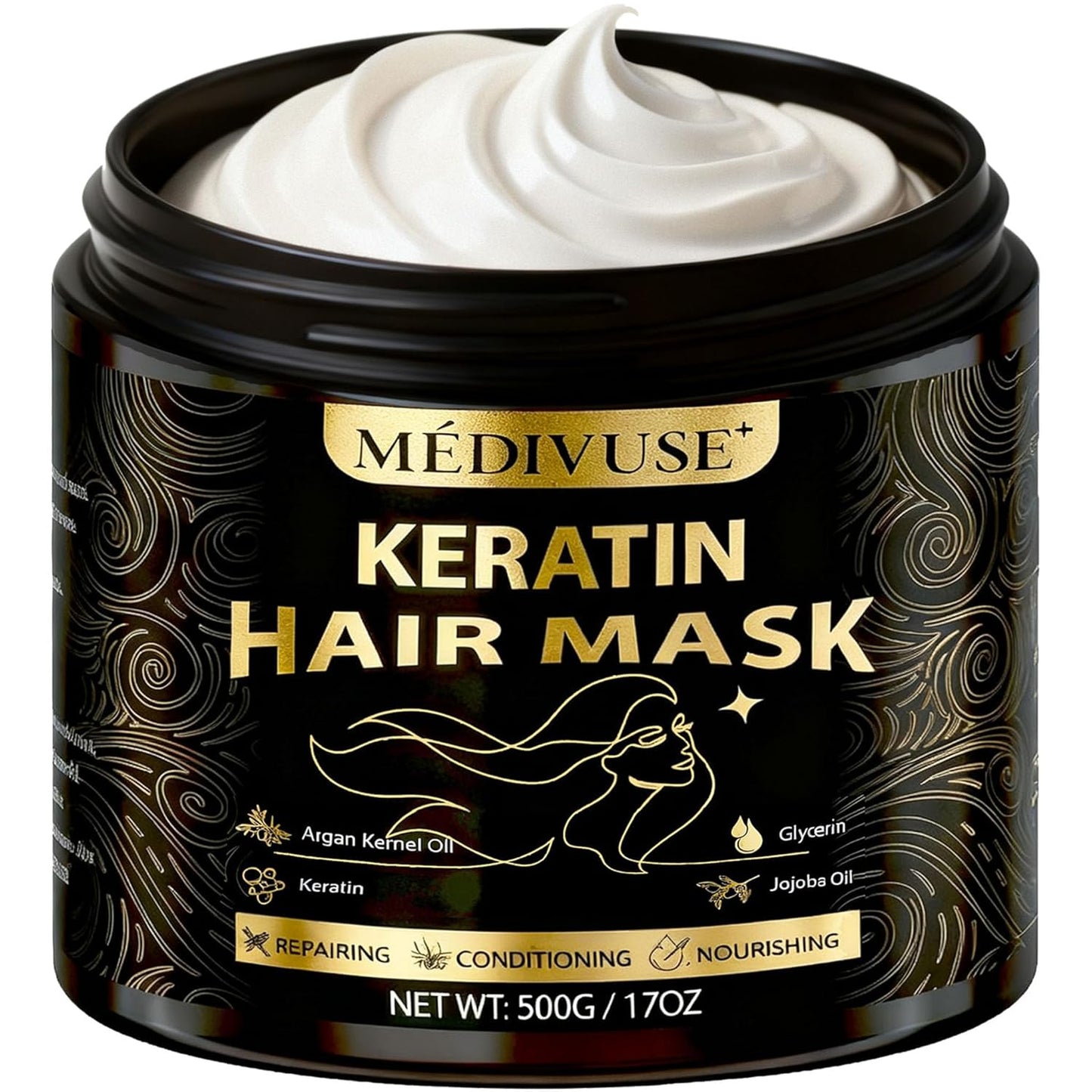 Deep Conditioning Hair Mask - Keratin Mask with Argan Oil - Giant 500ML Size Jojoba Oil Natural Hydrating Repair Hair for Damaged Frizzy Dry Hair Treatment - Fits All Hair Types (17 oz), Argan Oil