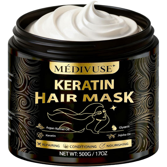 Deep Conditioning Hair Mask - Keratin Mask with Argan Oil - Giant 500ML Size Jojoba Oil Natural Hydrating Repair Hair for Damaged Frizzy Dry Hair Treatment - Fits All Hair Types (17 oz), Argan Oil