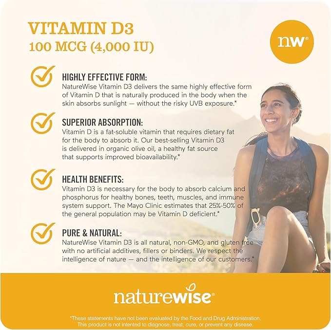NatureWise Vitamin D3 4000iu (100 mcg) Healthy Muscle Function, and Immune Support, Non-GMO, Gluten Free in Cold-Pressed Olive Oil, Packaging Vary (Mini Softgel), 360 Count