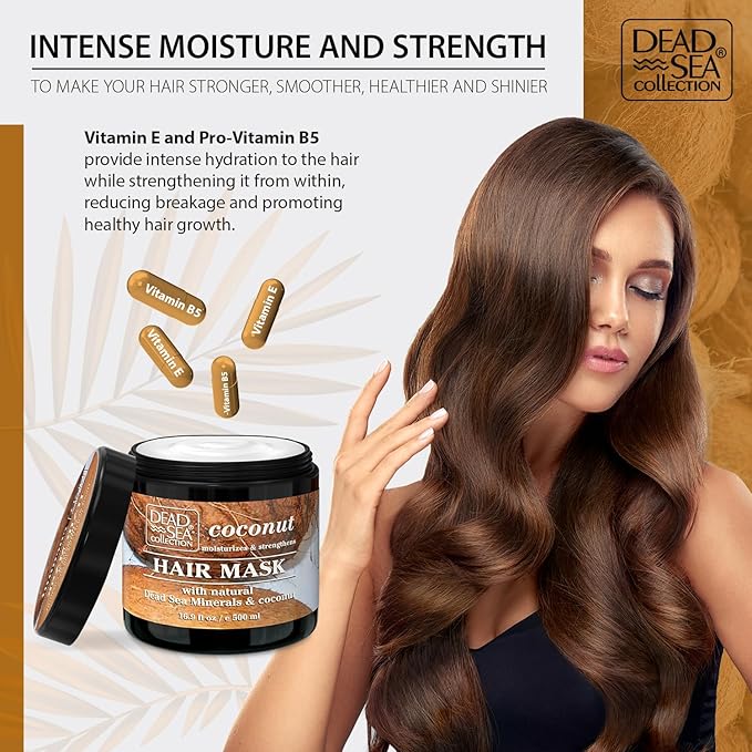 Dead Sea Collection Coconut Hair Mask - Repair, Strengthening and Hydrating for All Hair Types - with Nourishing Dead Sea Minerals and Coconut Oil - 16,9 Fl. Oz