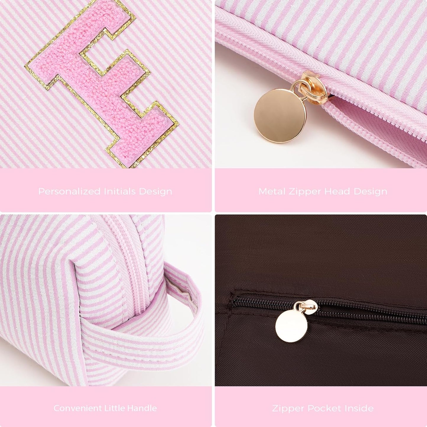 Personalized Makeup Bag for Women Girls - Fashion Cosmetic Bag Trendy Travel Toiletry Bag with Initials Letter - Teen Gifts - Pink,F