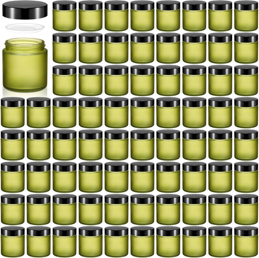 Norme 96 Pcs 4 oz Glass Jars with Lids Leakproof Round Airtight Empty Cosmetic Jars with Inner Liners Lid for Storing Lotions Powder Ointments Candle Making Tins (Pea Green)