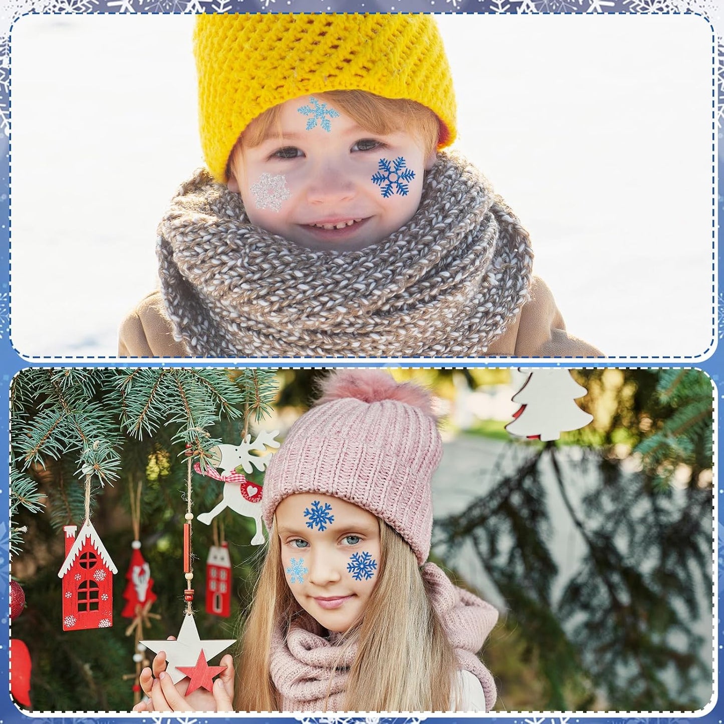 Nosiny 240 Pcs Temporary Tattoos - Winter Snowflake Glitter Tattoos Blue Silver Snowflake Sticker Tattoo Winter Apparel Accessories for Body Face Kids Women Party Favors