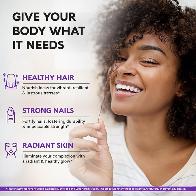 Biotin | Collagen | Keratin - Clinically Tested Supplement - Hair Growth Support, Skin & Nails - 25000 mcg Vitamins B2, B3, B6 & B7 + B1 & Hyaluronic Acid - Made in USA - Women & Men | 120 Capsules