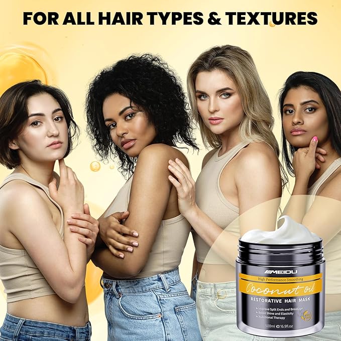 Meidu Keratin Hair Mask Treatment, Hair Mask for Dry Damaged Hair, Deep Repair Conditioning Hair Mask, Coconut Oil Hydrating Hair Mask for All Hair Types (16.9 Fl Oz)