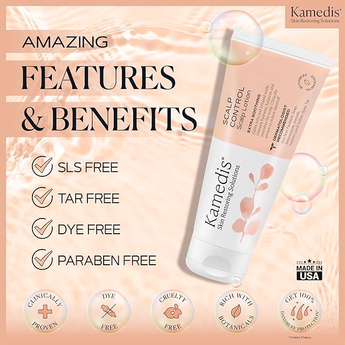 KAMEDIS Moisturizer Leave-On Botanical Scalp Lotion. For Dandruff, Dry, Itchy, Flaky and Sensitive Scalp Skin. Over-Night Head Mask, Parabens Free. 3.38 Fl Oz. (Scalp Lotion (3pk))