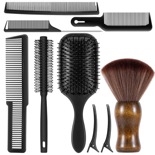 SALONSILK 9PCS Hair Brush & Styling Comb Set for Men, Professional Barber Tools for All Hair Types, Perfect for Styling, Grooming and Detangling