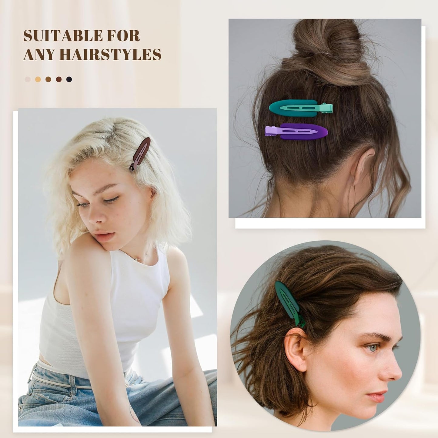 10 Pcs Creaseless No Crease No Bend Flat Hair Clips For Styling Non Slip Makeup Clips For Women Salon Hairstyle,Matte Brown Dark Blue Purple Green