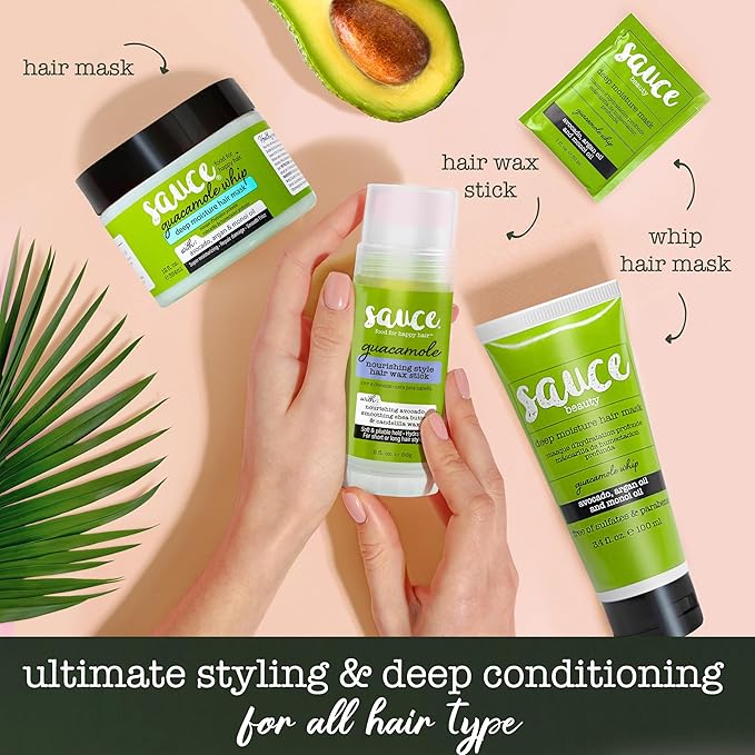 SAUCE BEAUTY Guacamole Whip Hair Mask - Deep Conditioning Hair Mask for All Hair Types w/Avocado, Honey & Argan Oil - 12 Fl Oz Hair Mask for Dry, Damaged & Frizzy Hair (Guacamole)