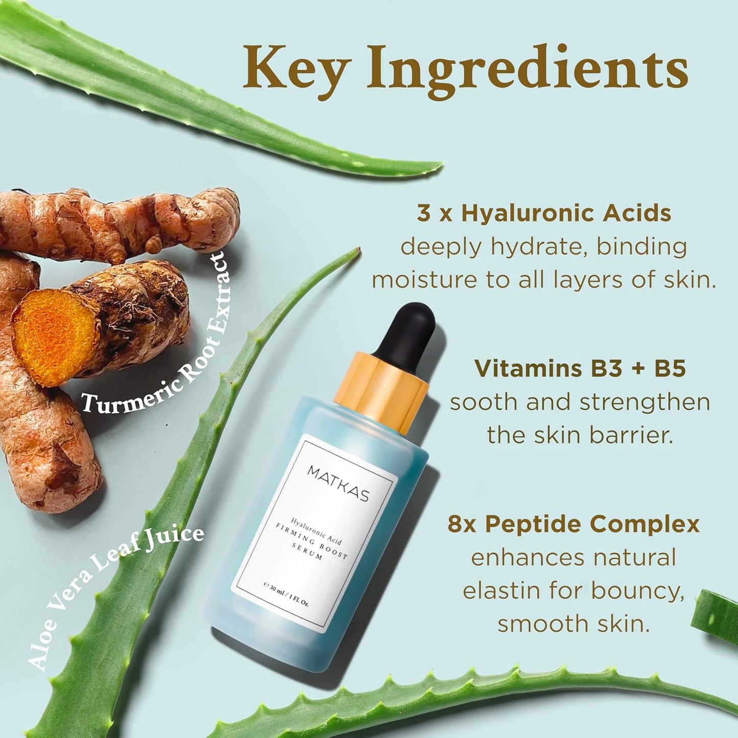 MATKAS Korean Firming Boost Hyaluronic Acid Serum 1 Fl. Oz. - 2% Niacinamide and Hyaluronic Acid Serum for Face Korean Skin Care for Anti Aging, Hydrating Peptide Face Moisturizer for Dry Skin