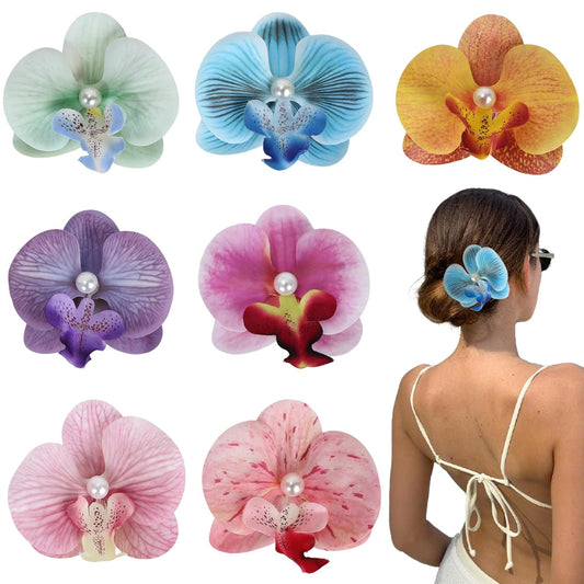 Hawaiian flower Hair Clips 4 Inch orchid Hair clip For Women 7 Pieces plumeria Hair Barrettes for Beach Party favors Vacation.