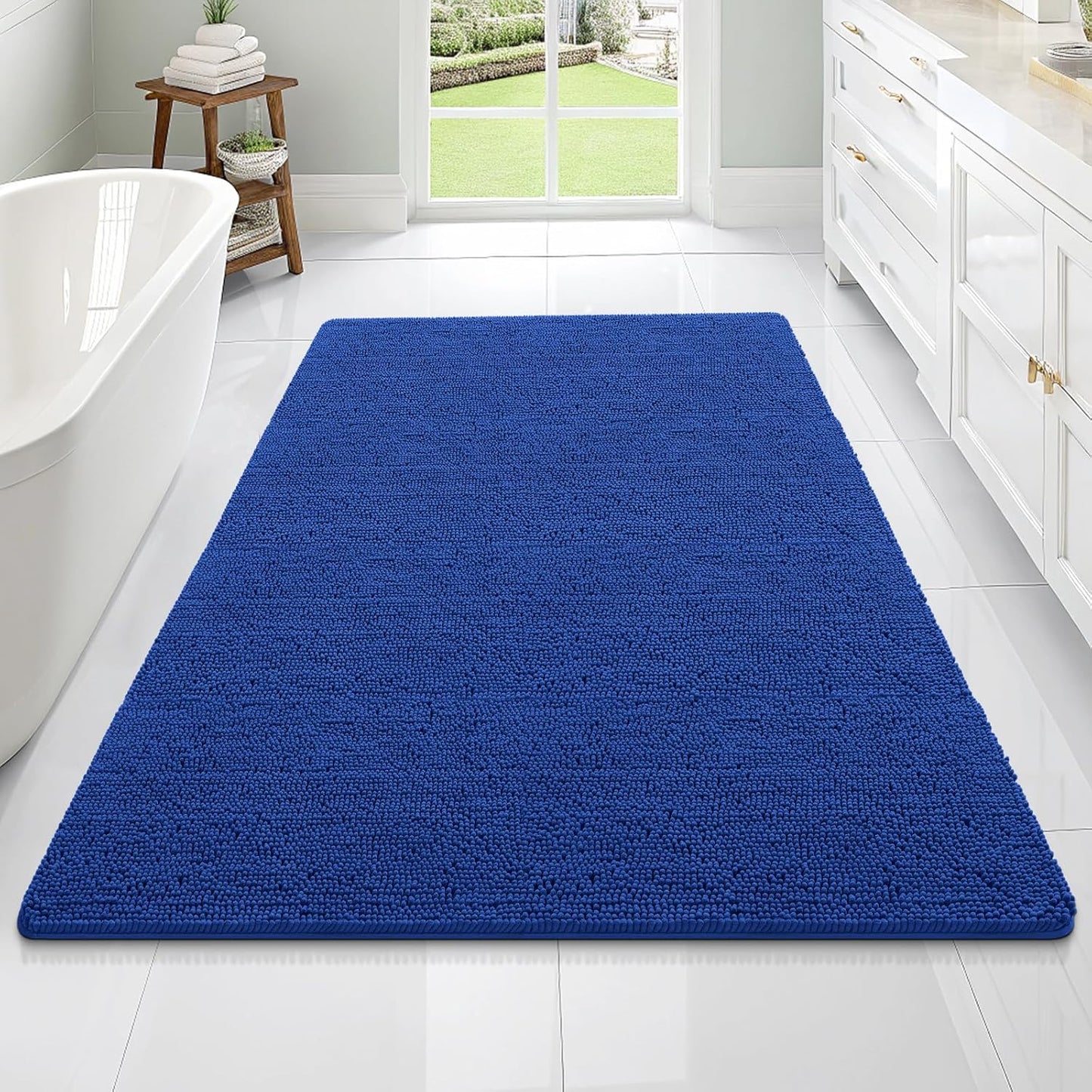 OLANLY Bathroom Rugs 70x46, Extra Soft Absorbent Chenille Bath Rugs, Rubber Backing Quick Dry, Machine Washable Bath Mats for Bathroom Floor, Tub and Shower, Home Decor Accessories, Royal Blue