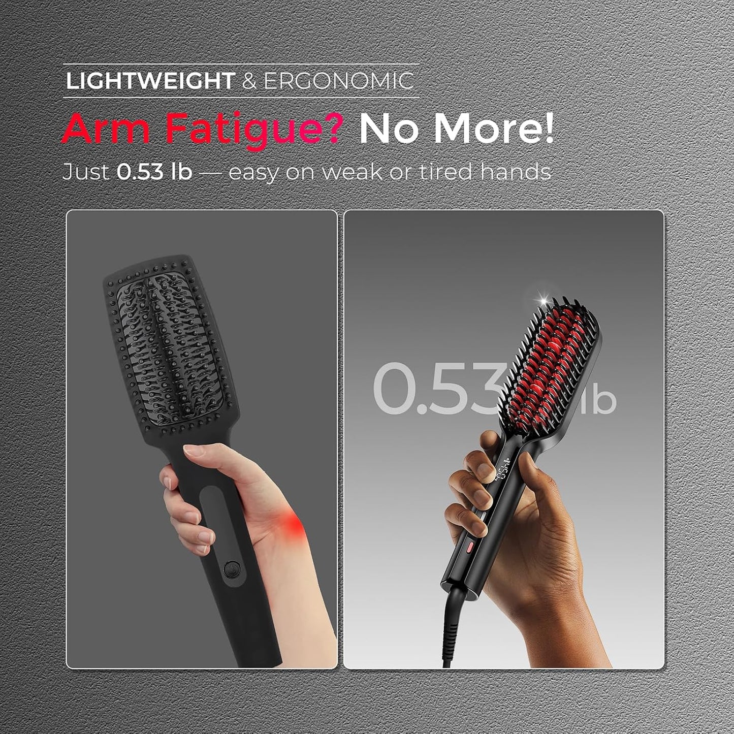 TYMO Hair Straightener Brush - Upgraded Ionic Compact Straightening Brush for Women with Wave-Design Bristles, Fast, Smooth Styling, Lightweight Hot Comb & Travel Flat Iron, 1 Billion Ions, Black