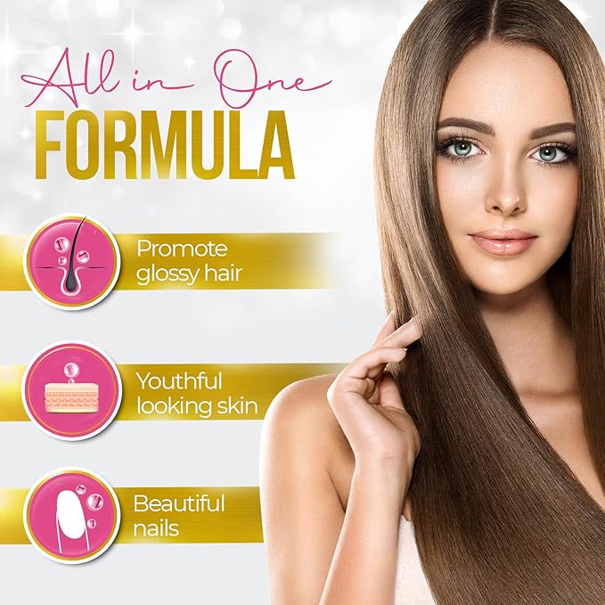 Hair, Skin and Nails Vitamins - 5000 mcg Biotin, Collagen, Natural Vitamin C A D3 Hyaluronic Acid - Supplement for Glowing Skin, Hair Growth for Men and Women – 60 Capsules