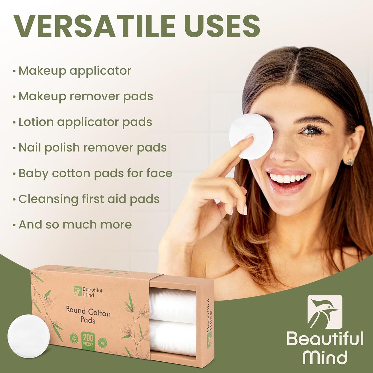 Cotton Round Pads for Face 200 Pack - 3 Layer Eye Makeup and Nail Polish Remover - Lint Free Cleansing Circle Pad for Facial Exfoliating, Toner - Travel Size Skin Care Rounds