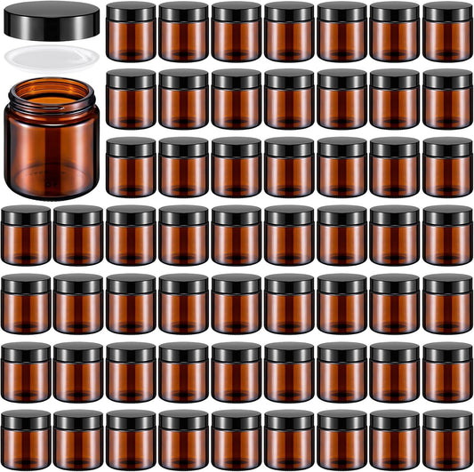Norme 96 Pcs 4 oz Glass Jars with Lids Leakproof Round Airtight Empty Cosmetic Jars with Inner Liners Lid for Storing Lotions Powder Ointments Candle Making Tins (Black,Amber)