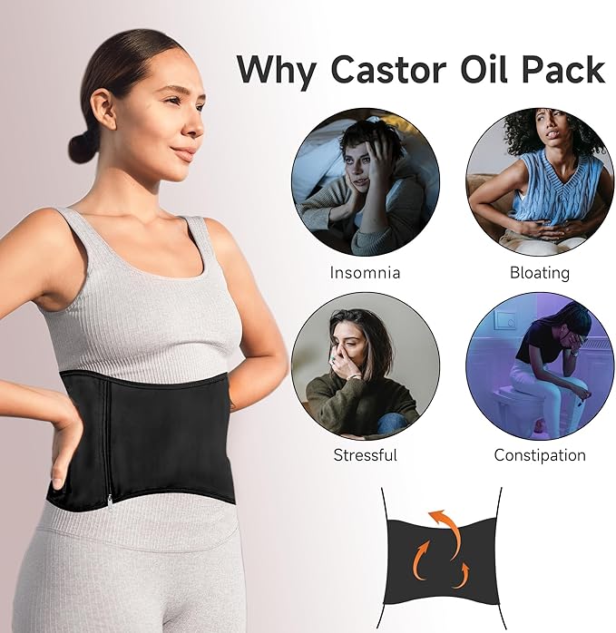 Langsprit Castor Oil Pack Castor Oil Pack Wrap, Organic Castor Oil Packs for Liver Detox, Inflammation, Reusable Castor Oil Pack Compress Castor Oil Packs kit Black L