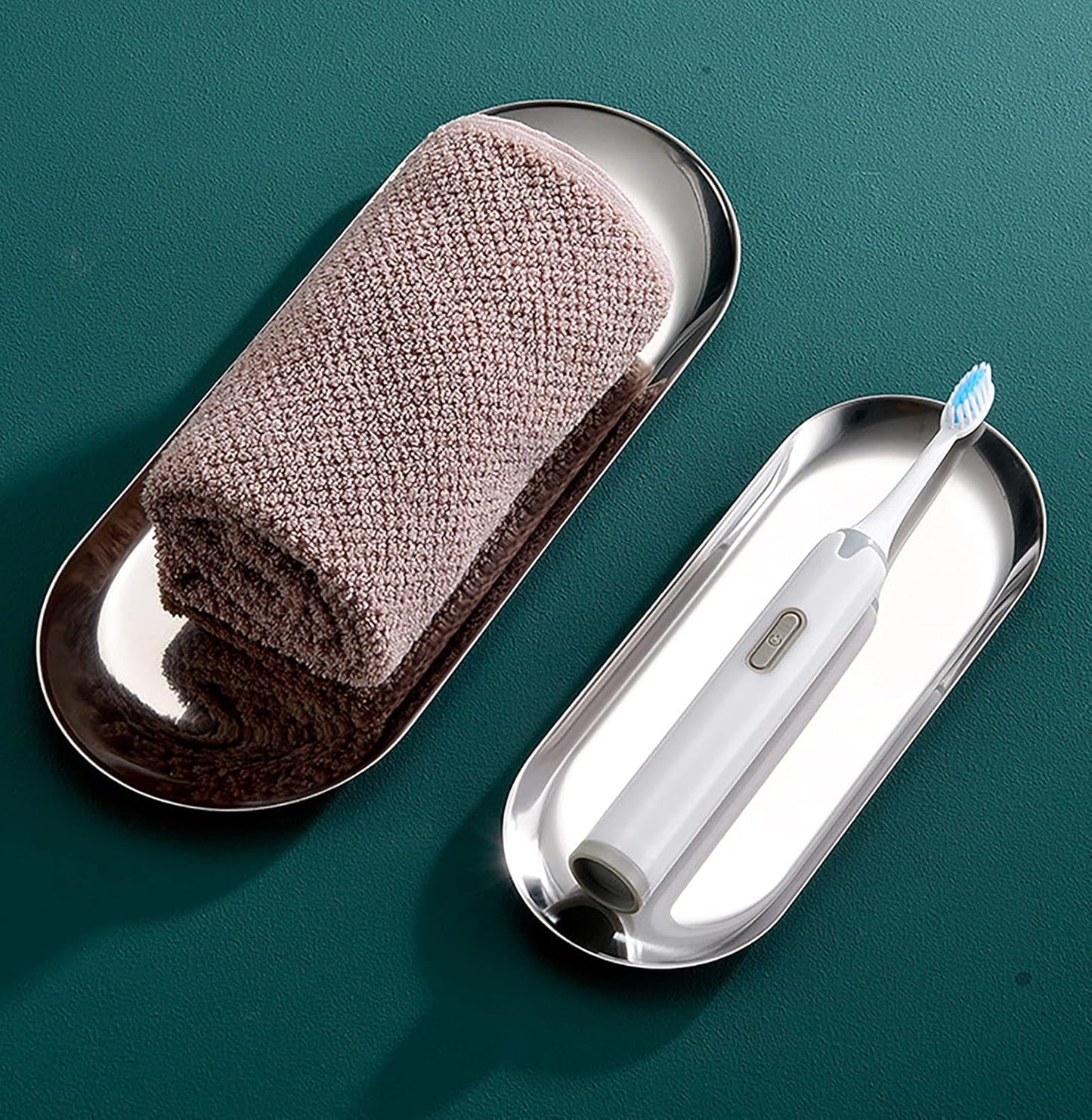 1 Pcs 9 Inch x 3.8 Inch Trinket Tray, Silver Stainless Steel, for Serving Trays Towel Storage Dish Plate Tea Fruit Trays Jewelry Plate Decorative Storage Tray