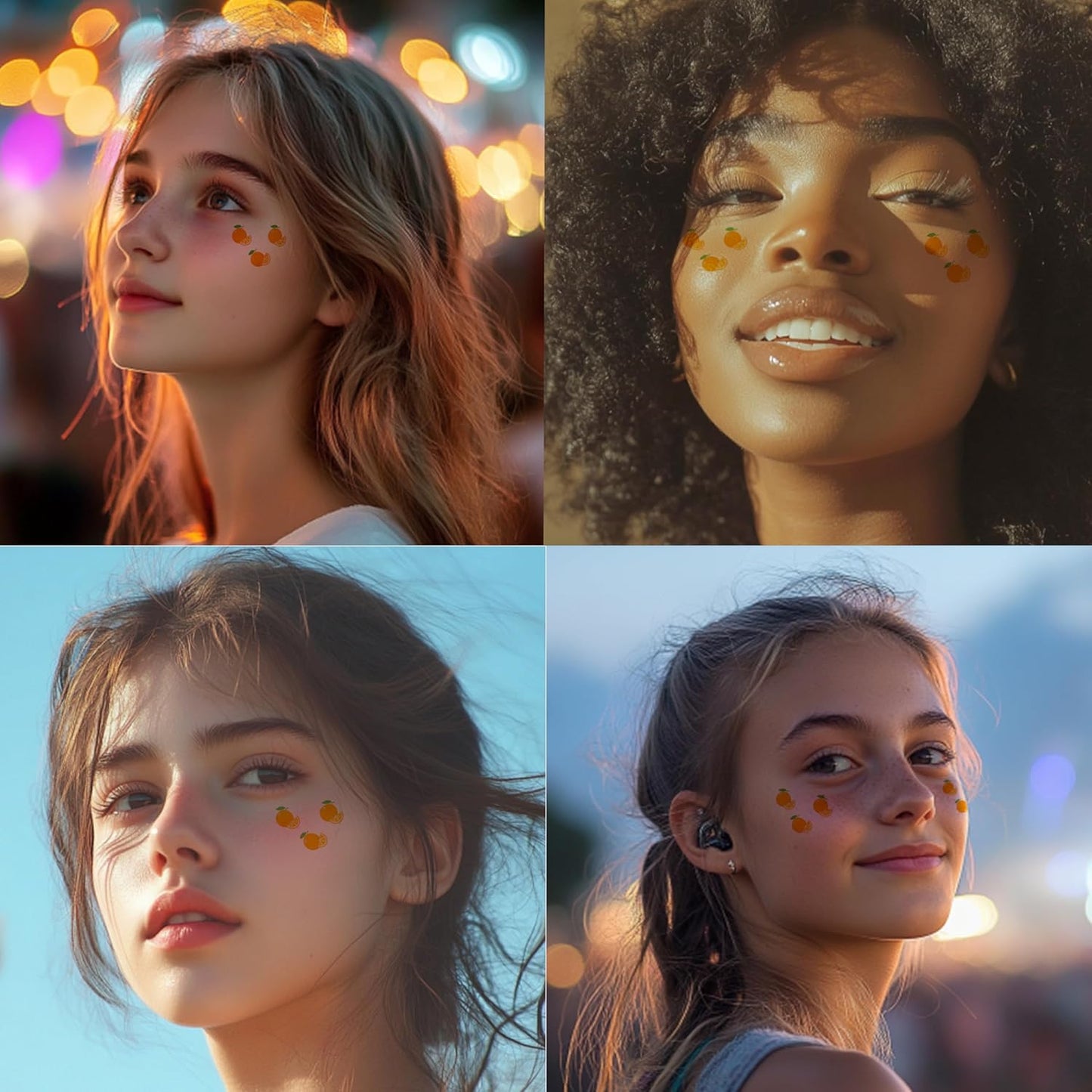 10pcs Orange Waterproof Speckle Makeup Patches, Temporary Facial Tattoos for Adults