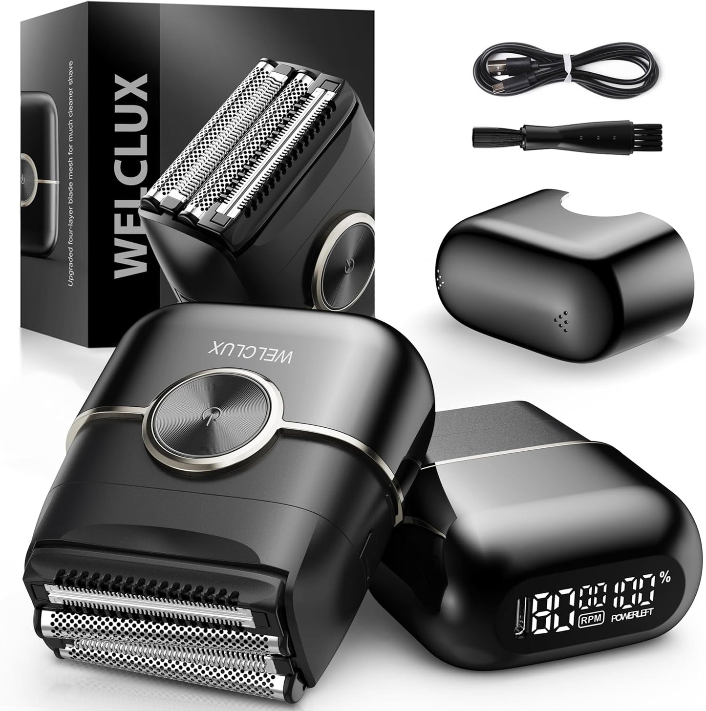 Electric Foil Shavers for Men: Upgraded Mini Electric Razor for Beard - 4 Floating Blades & Big LED Display - 2 Gears Adjustable Face Razor with IPX7 Waterproof for Travel & Home, USB Type C