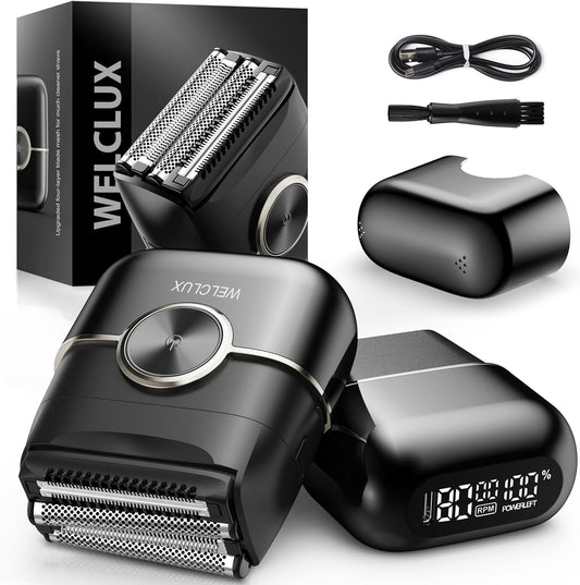 Electric Foil Shavers for Men: Upgraded Mini Electric Razor for Beard - 4 Floating Blades & Big LED Display - 2 Gears Adjustable Face Razor with IPX7 Waterproof for Travel & Home, USB Type C