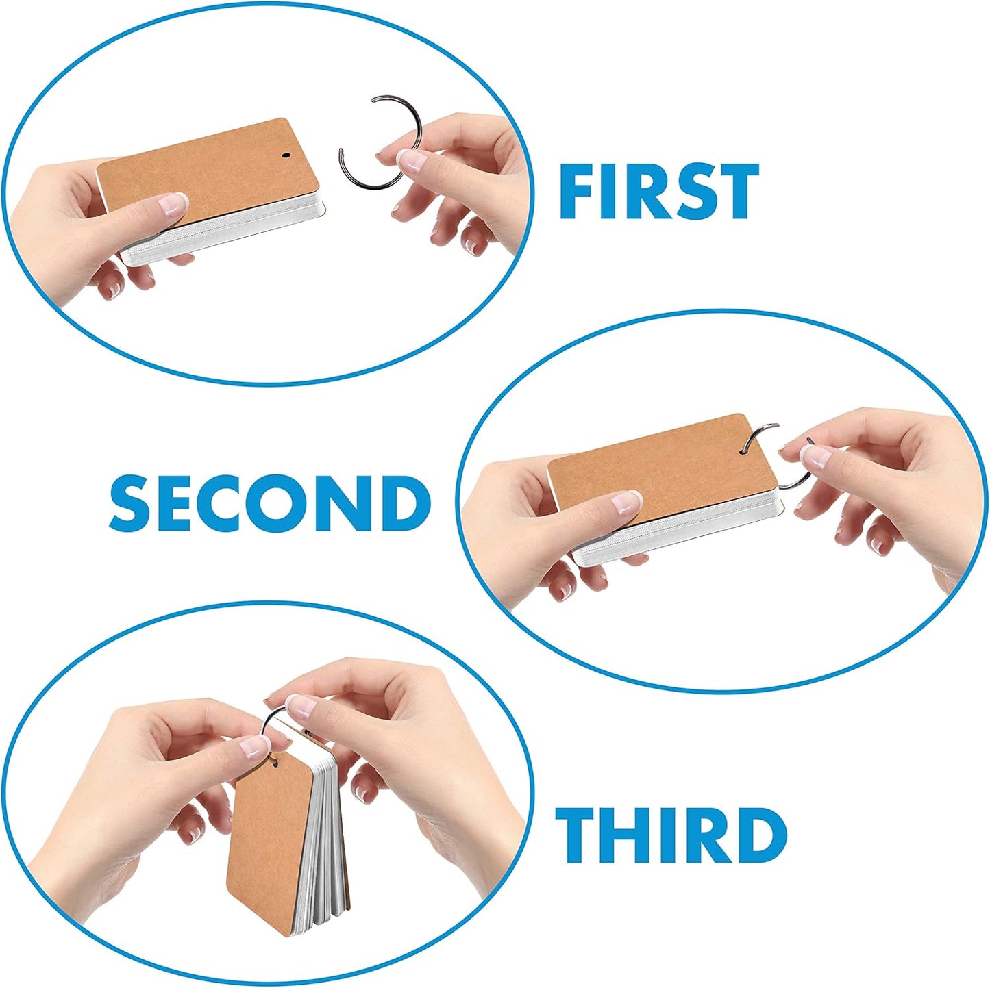 300 Pcs White Blank Customizable Index Flash Study Note Card Pad Kraft Paper with Binder Ring (50 Sheets per Set)