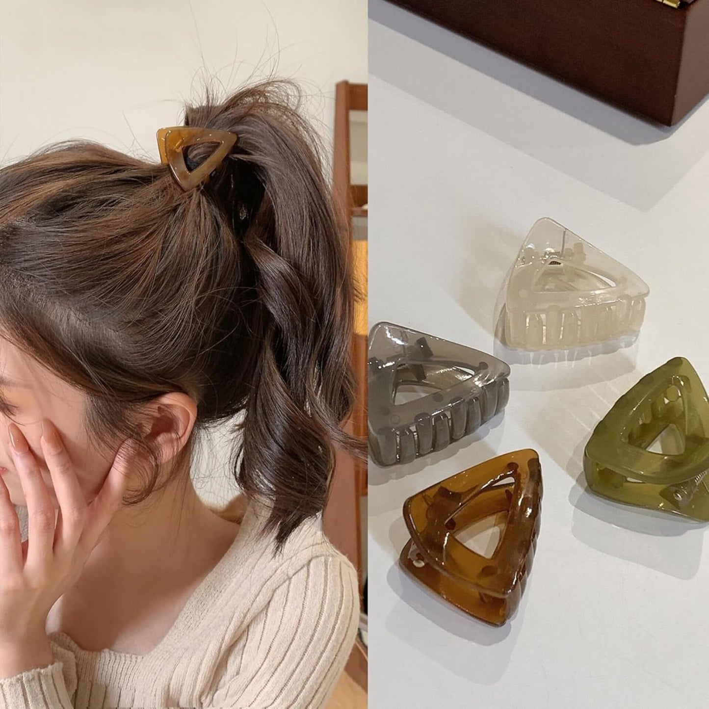 Generic Medium Small Triangle Claw Clips for Women Girls, Four Color 1.6 Inch Hair Styling Accessories for Long, Short, Thick and Thin Hair, (4 PACK), Green, Gray, Brown, Cream