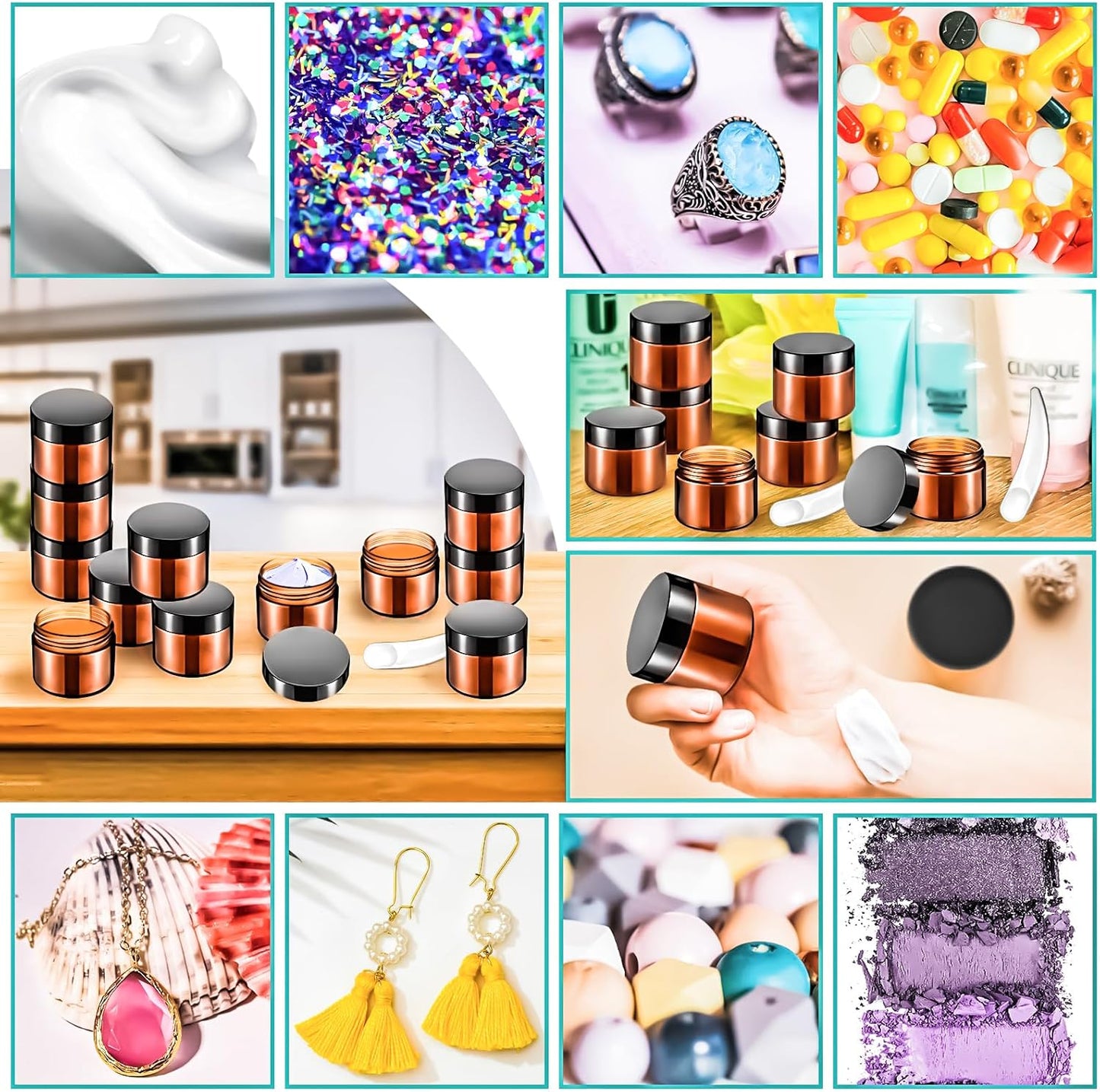 MotBach 35Pack Amber 20g Plastic Jars Containers, 20ml Travel Size Container Jars with Lids, 0.7oz Small Travel Cosmetic Container Jar for Toiletries Cream Makeup Cosmetic LipBalm Sample Powder Lotion