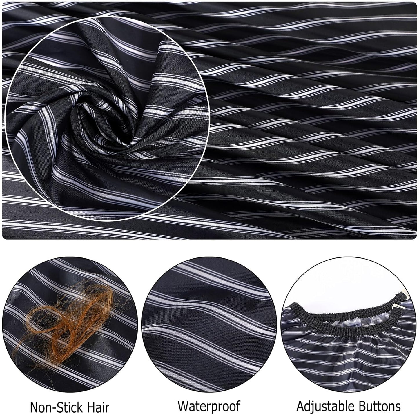 FEBSNOW Professional Hair Cutting Cape with Neck Duster Brush, FEBSNOW Salon Barber Cape, Hair Cutting Accessories (Black Stripe)