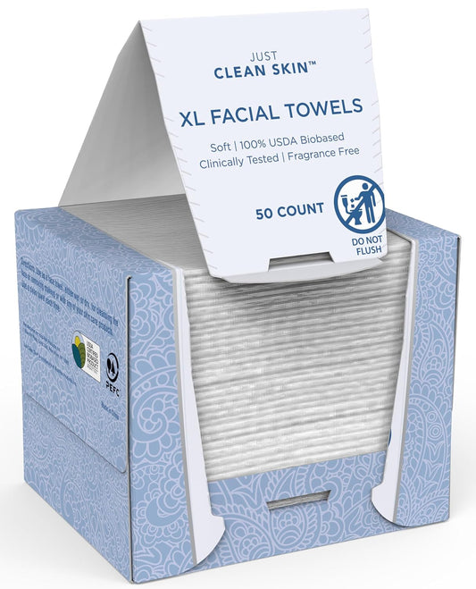 Dry Face Towels 50 Count | Plant-Based Viscose Biodegradable Extra Large Disposable Dry Wipes | Dual-Sided Makeup Remover & Face Wipes | Ultra Soft Towelettes for Sensitive Skin