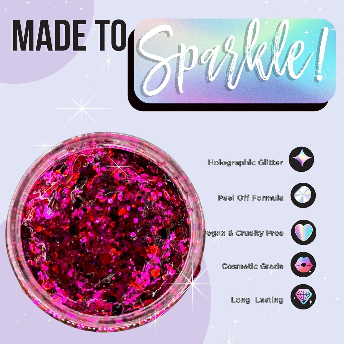 Stunt Trainer Cheer Glitter Face Body Makeup Peel Off Gel Chunky Holographic 15 Colors 1.6oz Vegan Cruelty Free Nontoxic Cheerleader Cheerleading Makeup